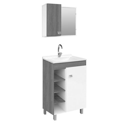 Imagen de Mueble de baño de pie Sophia Etna 60 cm bacha de resina natural y espejo con botiquín