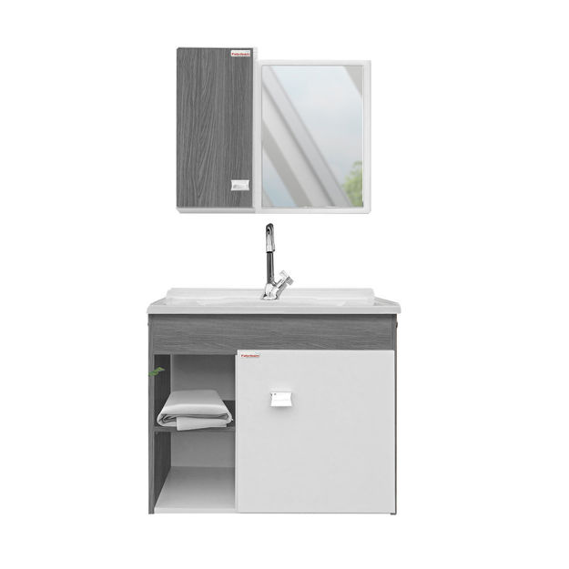 Imagen de Mueble de baño suspendido Sophia Etna 60cm bacha de resina natural y espejo con botiquín