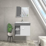 Imagen de Mueble de baño suspendido Sophia Etna 60cm bacha de resina natural y espejo con botiquín