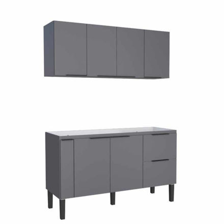 Imagen de Mueble de cocina bajo mesada gris y aéreo 150 cm Cisne