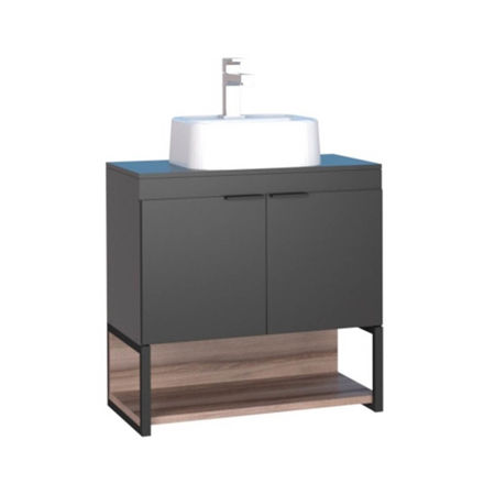 Imagen de Mueble de baño suspendido Salvia negro 60 cm con bacha de resina y tapa