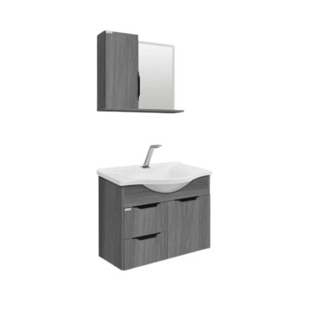 Imagen de Mueble de baño suspendido  Crystal Etna 56 cm Bacha de resina natural  y espejo con botiquín