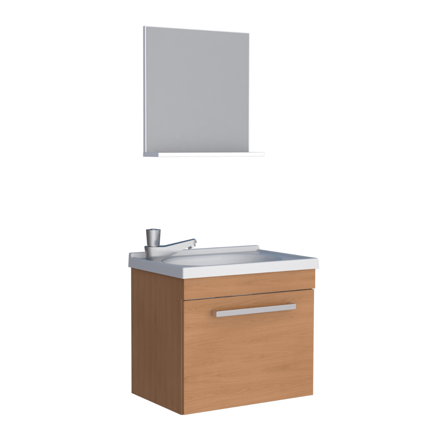 Imagen de Mueble de baño suspendido Agata Jequitiba 50cm bacha de resina natural y espejo