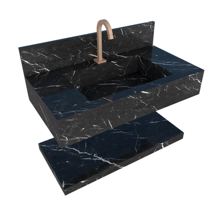 Imagen de Mueble de baño suspendido de porcelanato negro 84 cm con bacha incorporada y estante flotante