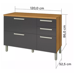 Imagen de Bajo mesada Burguesa 120cm Gris 2 puertas 3 cajones