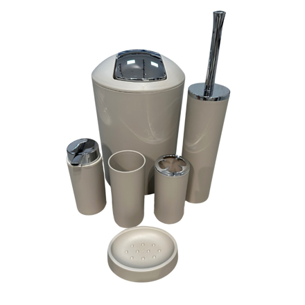 Imagen de Set de baño 6 pz Beige y cromo (papelera-dispensadores)