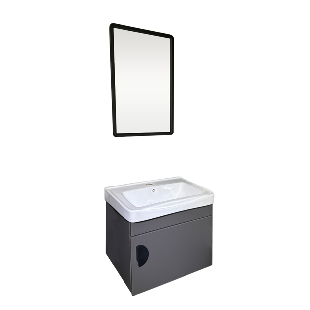Imagen de Mueble de baño suspendido Gris 51 cm con Bacha de Loza y espejo