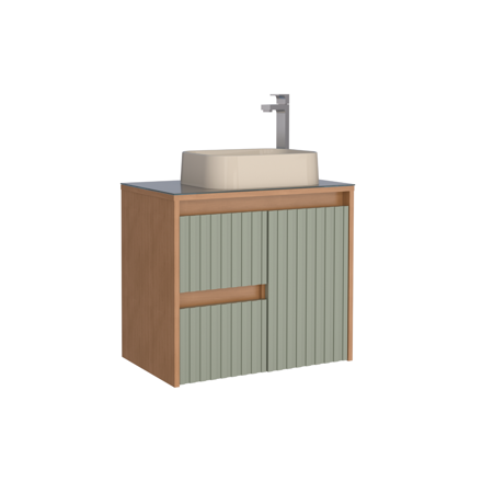 Imagen de Mueble de baño suspendido Kyoto Verde 61 cm con tapa de vidrio y bacha de loza
