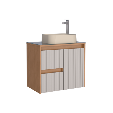 Imagen de Mueble de baño suspendido Kyoto Beige 61 cm con tapa de vidrio sin bacha