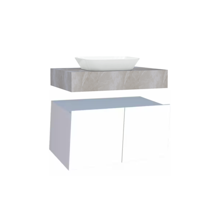 Imagen de Mueble de baño suspendido Bliss blanco con mesada en porcelanato Peri Beige Pulido 80 cm sin bacha